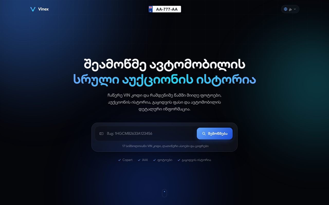 vinex.ge — VIN კოდის შემოწმების გვერდი